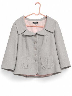 Giorgio Sant’Angelo Gray Textured Blazer Jacket 16W Pink Lined